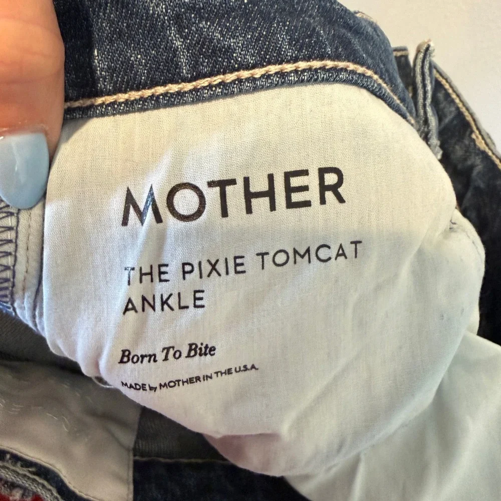 Mother‎ Superior The Pixie Tomcat Ankle Jeans Born To Bite Distressed Blue 28